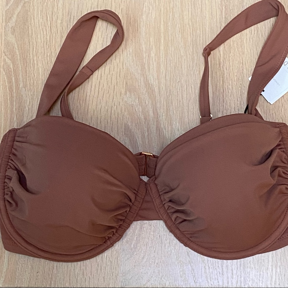 Shade&Shore Shirred Cup Bikini Top Hazelnut Brown Size 34DD New